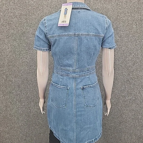 Draper James Women's Blue Short Sleeves Button Front Denim Dress Pockets Size 4 - Picture 3 of 8